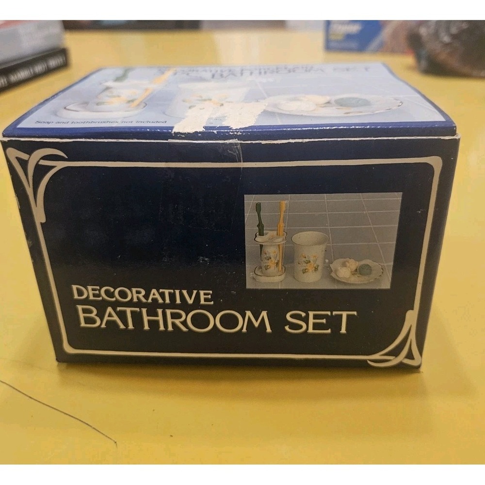 Vintage Decorative Bathroom Porcelain Set Yellow Flower Design NIB